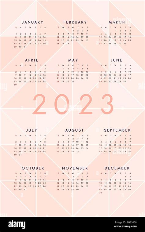 Plantilla De Calendario 2023 Con Triángulos Translúcidos De Color Rosa