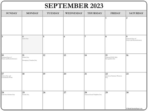 Free Printable September 2023 Calendar With Holidays