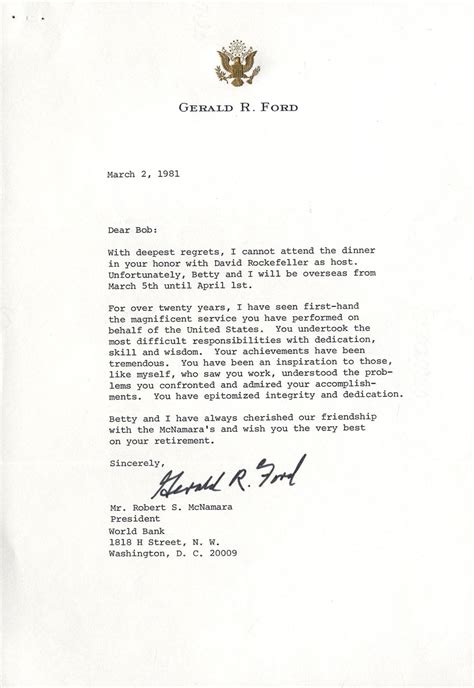 Instead, do the graceful and tradition thing: Lot Detail - Gerald Ford Typed Letter Signed to Robert ...