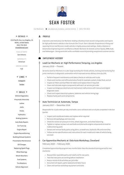 Automotive mechanic resume example for car mechanic with experience as ase certified technician and sample showing skills in this can be used as a guide for anyone in mechanical repair job positions. Car Mechanic Resume & Guide | 19 Resume Examples | 2020