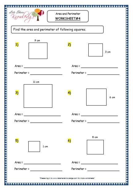 Grade 4 Maths Resources 83 Geometry Area And Perimeter Printable