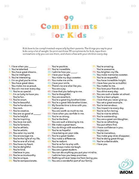 99 Compliments For Kids Printable Imom Affirmations For Kids