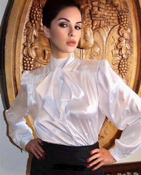 Pin By Karin On Blouses I Love To Wear Satin Bow Blouse Cream Satin