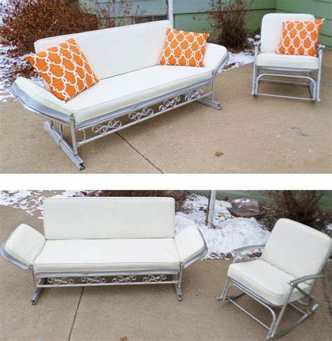 vintage 1950 s patio furniture glider sofa rocking chair aluminum construction lawn porch