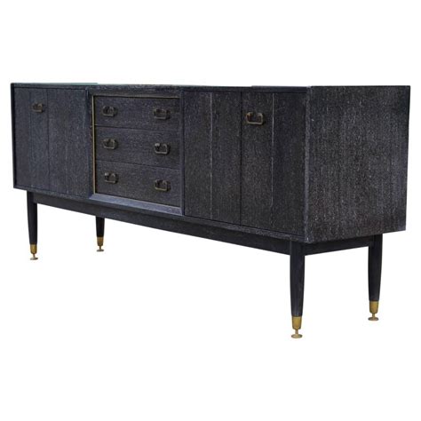 Modern Black And White Cerused Credenza With Brass Hardware In The