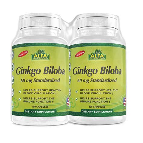 Alfa Vitamins Ginkgo Biloba 60mg Capsules 100 Ct 2 Pk