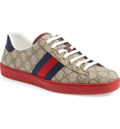 Gucci Men New Ace Webbed Low Top Sneaker Red Sole Authdesigners