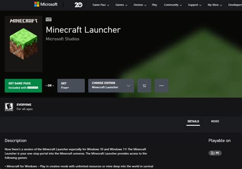 Minecraft Launcher Microsoft Store