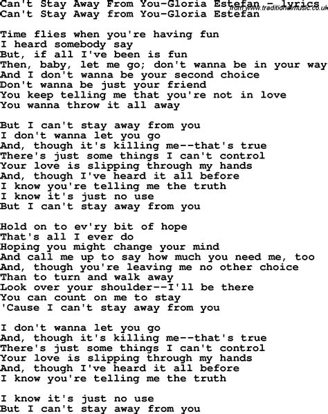 Love Song Lyrics For Can T Stay Away From You Gloria Estefan