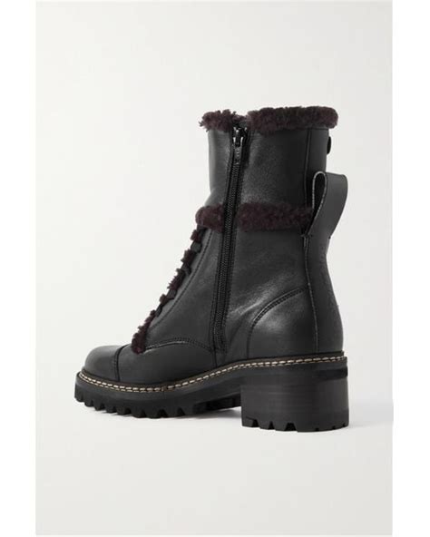 See By Chloé Mallory Shearling Lined Leather Combat Boots In Black Lyst