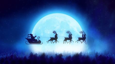 Santa With Reindeer Fly Over Moon Stock Footage Video 1592929