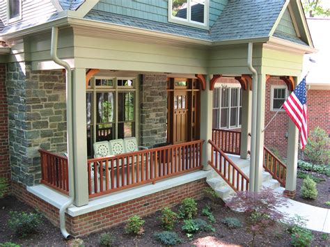 Get even more great ideas about front porch roof railing design of bricks by visiting our recommendation website with click here to get more many interesting offers and. Exterior. white wooden porch with stair and brown wooden railing with white concrete pillar on ...