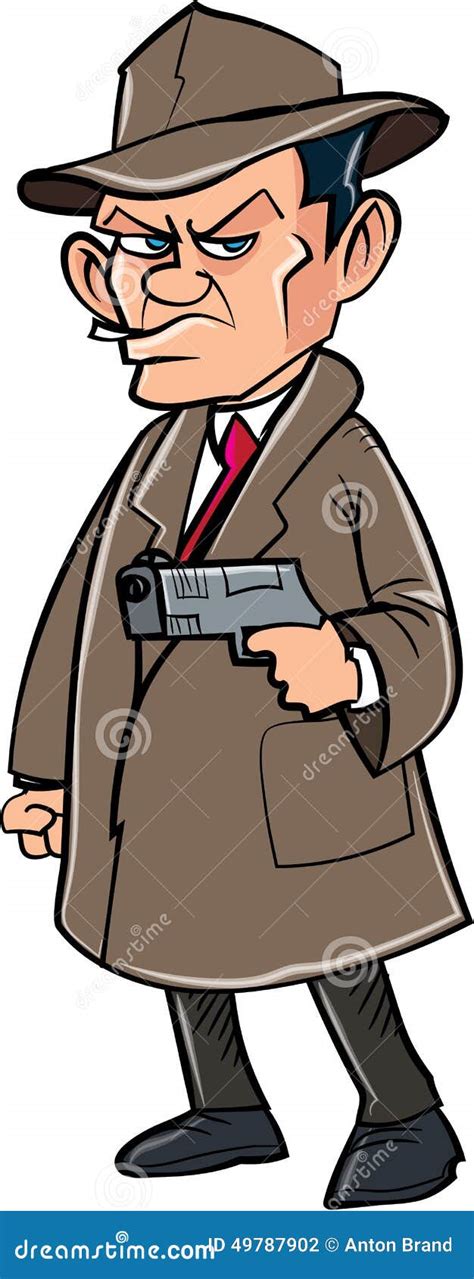 Cartoon Secret Agent With A Trench Coat And Gun Stock Photography