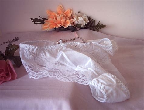 Pretty Vintage Silky White Nylon Panties Frilly Knickers Ml Ebay