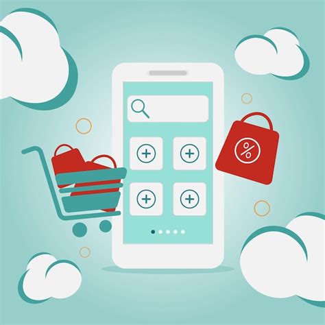 Achats En Ligne Avec Mobile Et Cloud Vecteur Premium