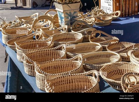 Sweetgrass Baskets On Display At Historic Charleston City Market In Charleston South Carolina