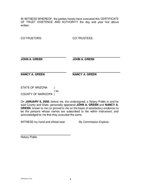 Certificate Of Trust Example Form Fill Out And Sign Printable Pdf