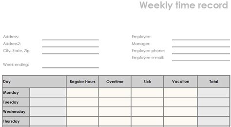 Printable Blank Weekly Pdf Time Sheet Form