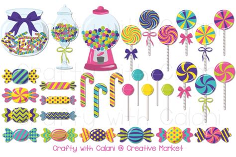Cute Candy Clipart In Pastel Color Custom Designed Graphic Objects