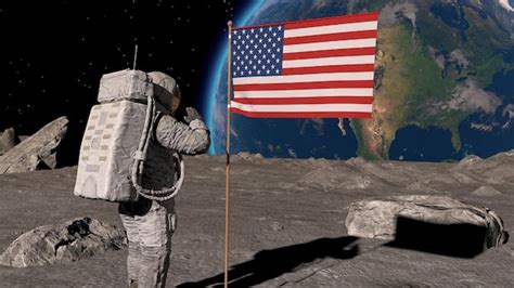 Premium Ai Image Lunar Astronaut Walks On The Moon With American Flag