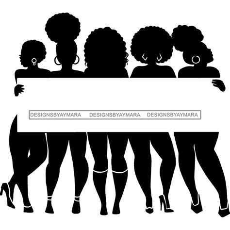 group of black sexy women silhouettes holding banner sign logo business advertising melanin b w