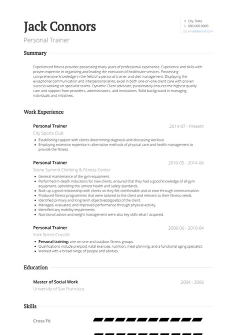 Maybe you would like to learn more about one of these? Personal Trainer - Resume Samples and Templates | VisualCV