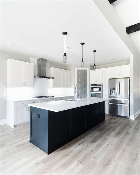 Modern Industrial White Kitchen With Black Island White Modern