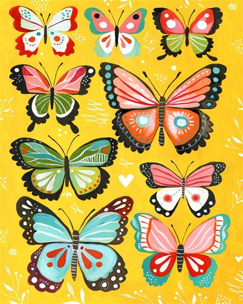 Butterfly Collection Art Print Nursery Decor Colorful Painting Katie