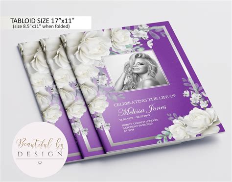 8 Page White Flowers Purple Background Funeral Program Etsy
