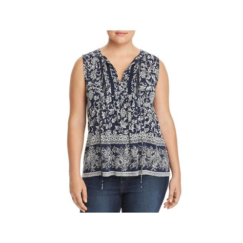 Lucky Brand Lucky Brand Womens Plus Floral Print Sleeveless Peasant