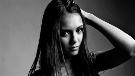 Women Actress Monochrome Nina Dobrev Brunette Portrait Face Hd