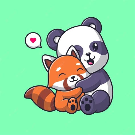 Free Vector Cute Panda Hug Red Panda Cartoon Vector Icon Illustration