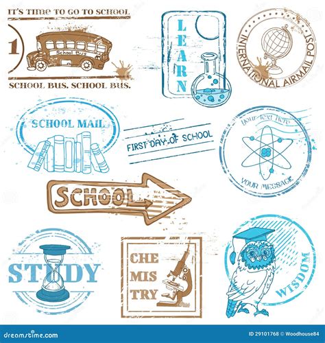 Set Of School Stamps Stock Vector Illustration Of Mail 29101768