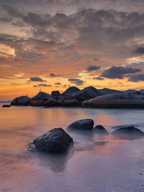 Coast Stones Sea Sunset Sky Hd Phone Wallpaper Peakpx
