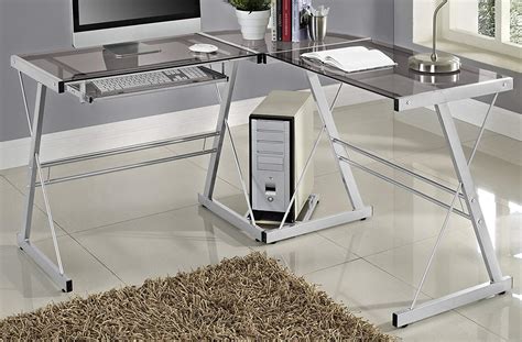 Shop for gray corner desk online at target. WE Furniture 3 Piece Soren Silver with Smoke Glass Corner ...