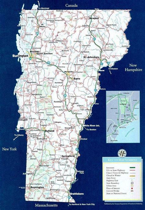 Vermont State Map Vermont Vacation Tourist Map Map