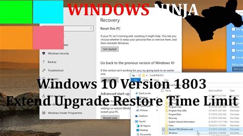 Windows 10 Version 1803 Extend Upgrade Restore Time Limit Youtube