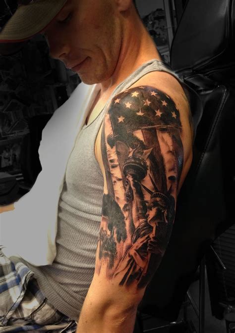 American Flag Liberty Half Sleeve Tattoo Done By Angela Grace At Damask