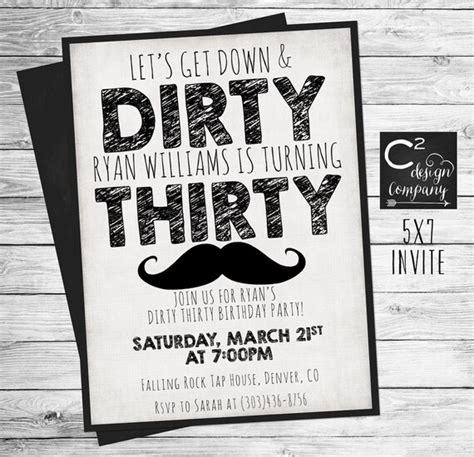 Dirty Thirty Mustache Invitation By Csquareddesignco On Etsy