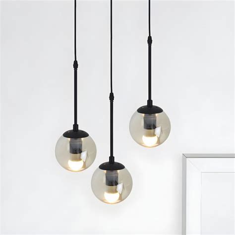 Clear Glass Black Cluster Pendant Light Globe 3 Heads Industrial Hanging Lamp Kit With Round