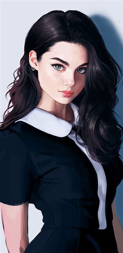1440x2960 dark blacked hair girl looking art samsung galaxy note 9 8 s9 s8 s q backgrounds