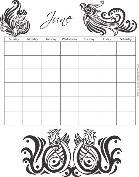 June Monthly Coloring Calendar Printable