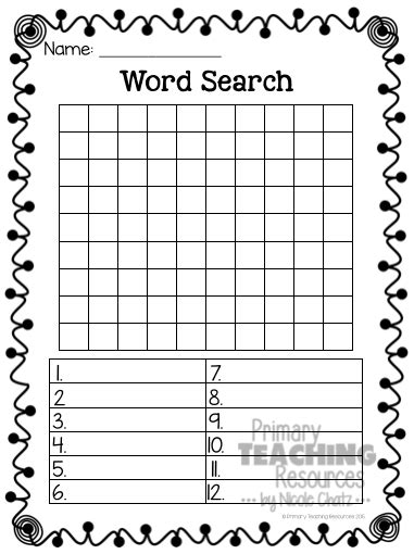 Freebie Make Your Own Word Search Template Word Searches