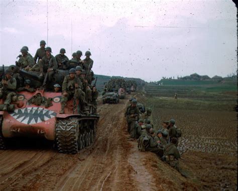 M4a3e8 Shermans Of The 89th Tank Battalion And Infantry On The Move In