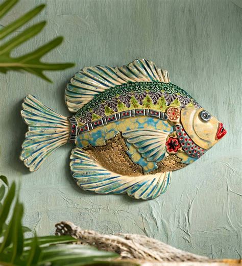 Decorative Tiles Ceramic Fish Trout Sculpture Ceramic Wall Art Kids