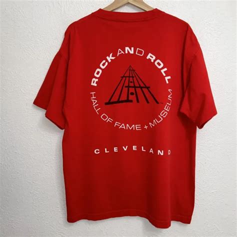 Vintage Rock And Roll Halo Of Fame Cleveland Tee Red T Shirt 90s Usa