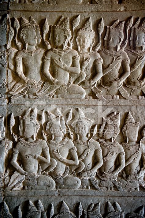 Cambodia Angkor Wat Wall Carving Stock Photo Royalty Free Freeimages