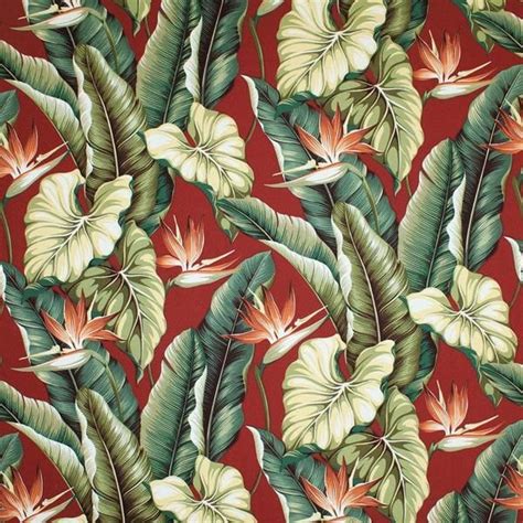 Bird Of Paradise Design In Color Burgundy On Base Cloth Of 100 Cotton