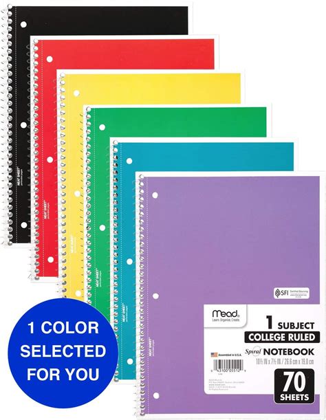 Mead Spiral Notebook College Ruled 1 Subject 70 Sheets 105 X 75