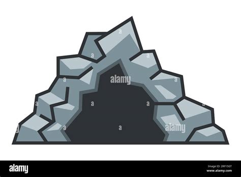 Gray Stone Mountain With A Dark Deep Cave Flat Vector Illustration